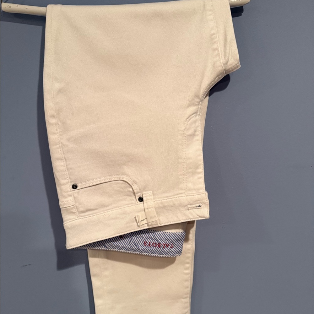 Cream Boyfriend Pants with Striped Cuff Detail